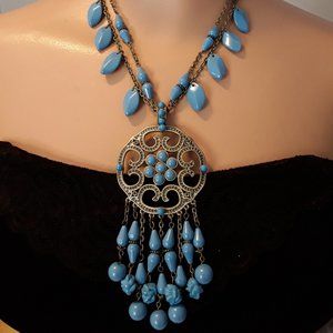 Boho Gypsy Hanging Beads Medallion Necklace